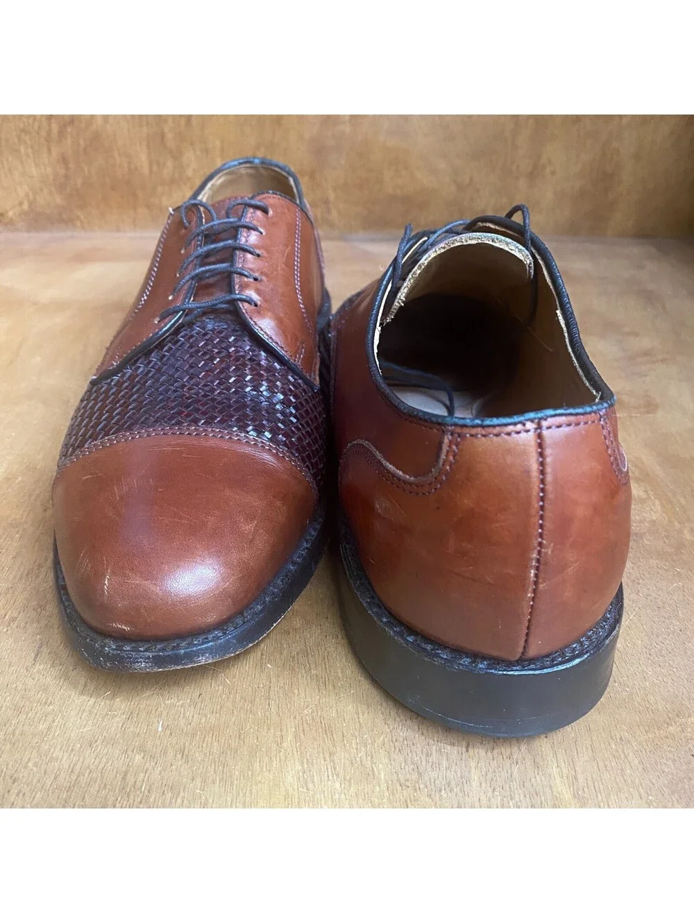 Allen Edmonds Lauderdale Cap Toe Oxford Shoes Mens 8.5 D Woven Brown Leather USA